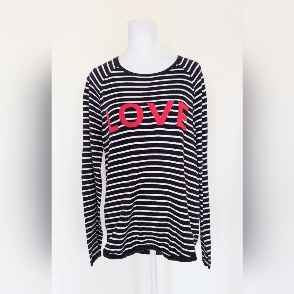 Project J Love Sweater 100% Cotton Black White Stripes Size Small